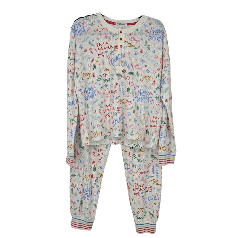 NWT P.J. Salvage Holiday Ski Jammie Classics Fa La La Thermal Pajama Set Size L